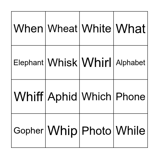 WH PH Bingo Card