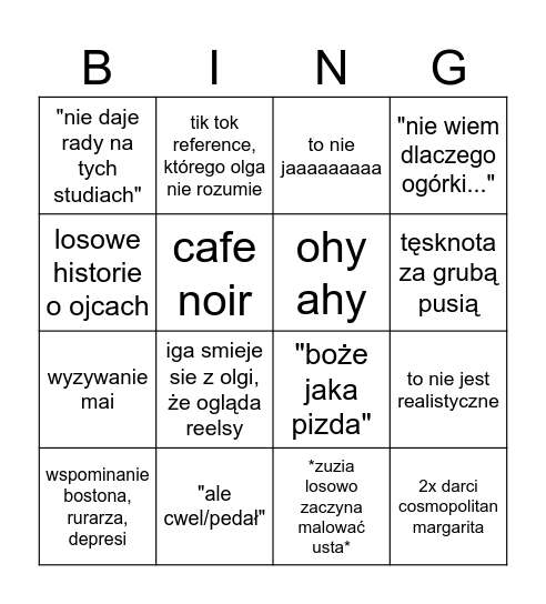 sroczki bingo Card