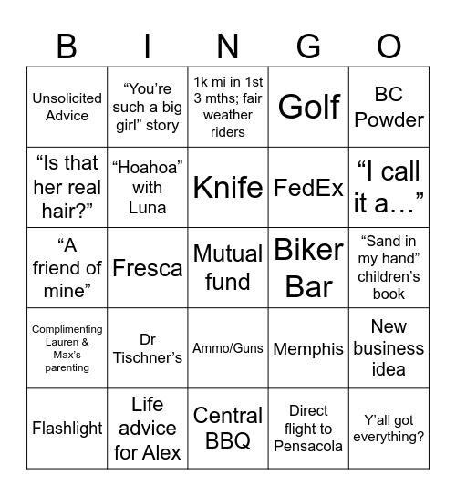 Papa Frank Bingo Card