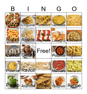 Italian Food Bingo Card