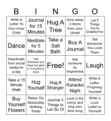 “Healing In The Raw” Bingo Card