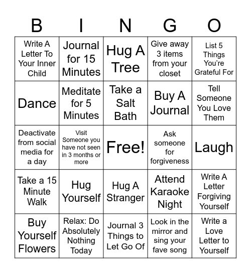 “Healing In The Raw” Bingo Card