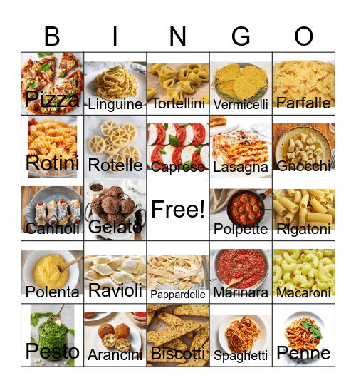 Italian Food Bingo Card