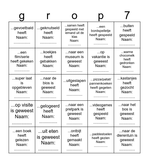 Zoek iemand die... Bingo Card