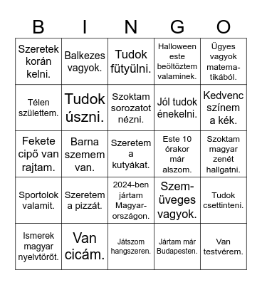 Ismerkedo bingo Card