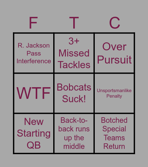 Go Griz Bingo Card