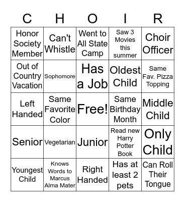Choir Bing-Hello Bingo Card