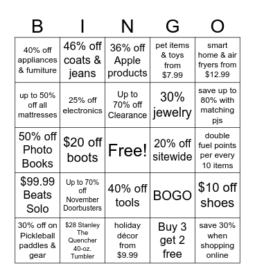 Black Friday Bingo Card