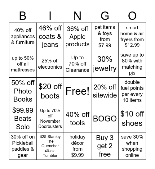 Black Friday Bingo Card