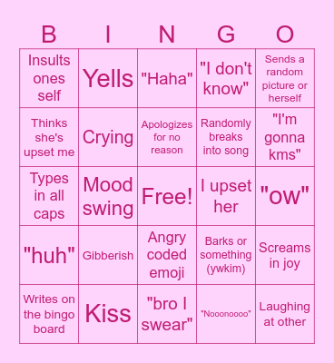 Katie frfr Bingo Card
