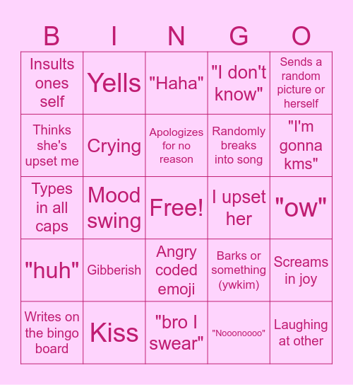 Katie frfr Bingo Card