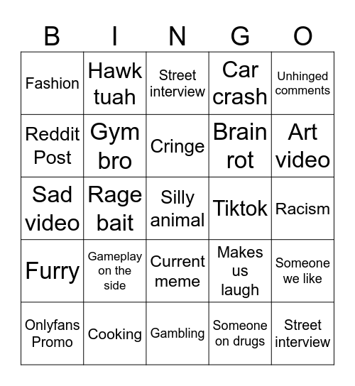 Instagram Reel Bingo Card