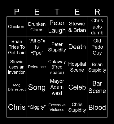 Family guy Bingo Card