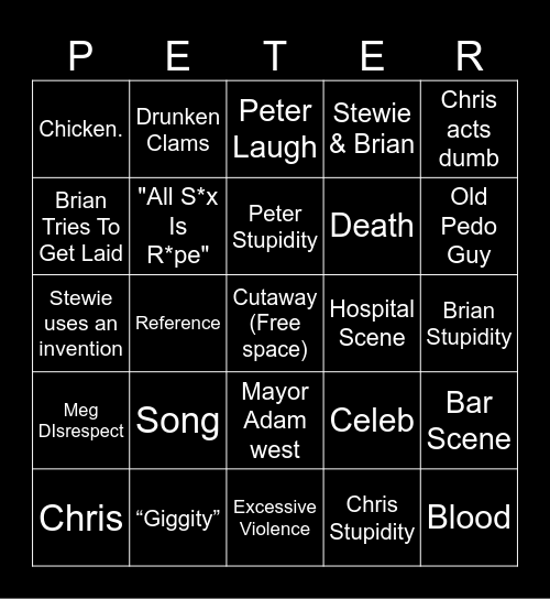 Family guy Bingo Card