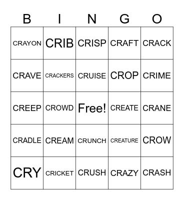 CR WORDS Bingo Card