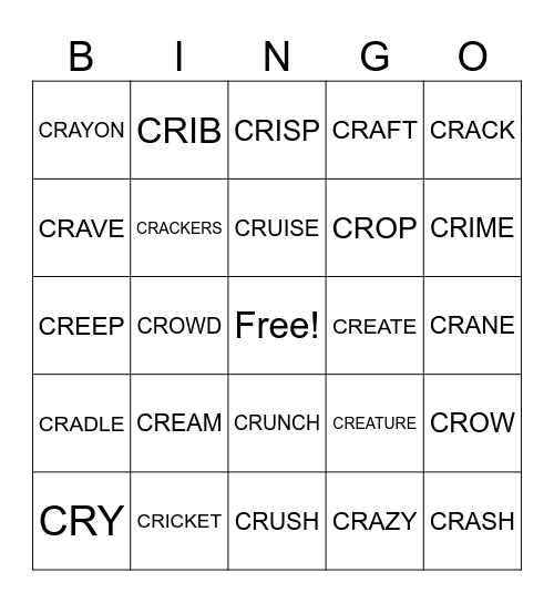 CR WORDS Bingo Card