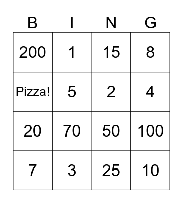 Pizza Bingo! Bingo Card