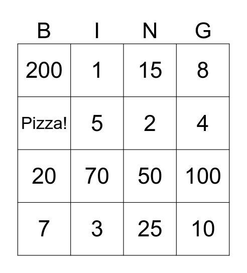 Pizza Bingo! Bingo Card