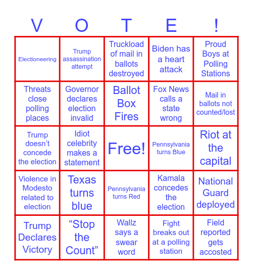 Election Night Bingo Card