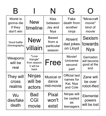 Ninjago Life-Action Movie Bingo Card