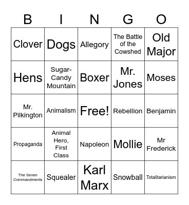 Animal Farm Bingo Card