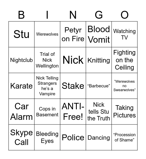 What We Do in the Shadows - Round 2 Bingo Card