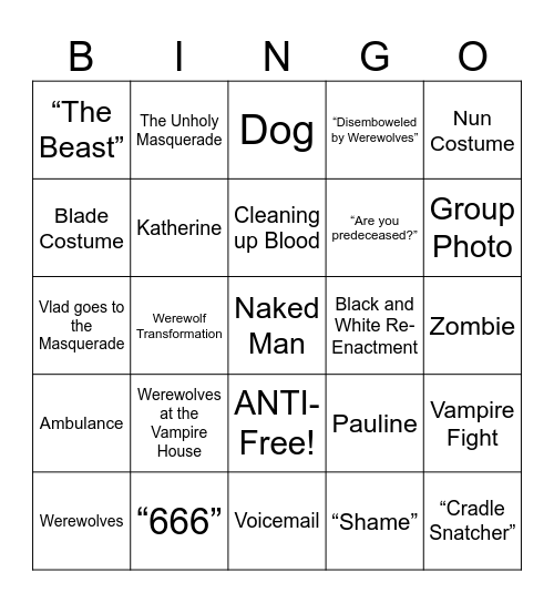 What We Do in the Shadows - Round 3 Bingo Card