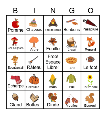 French Fall Words! Bingo Card