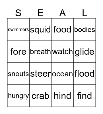 Seals Bingo Card