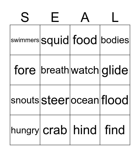 Seals Bingo Card