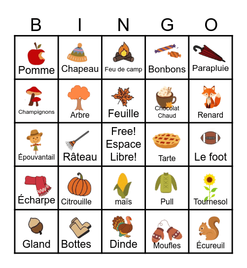 French Fall Words! Bingo Card