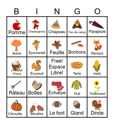 French Fall Words! Bingo Card