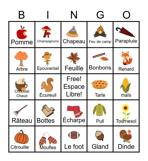 French Fall Words! Bingo Card