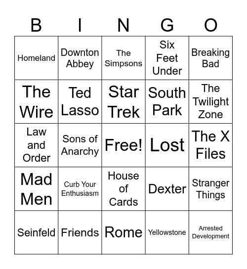 Best TV Series Bingo Card