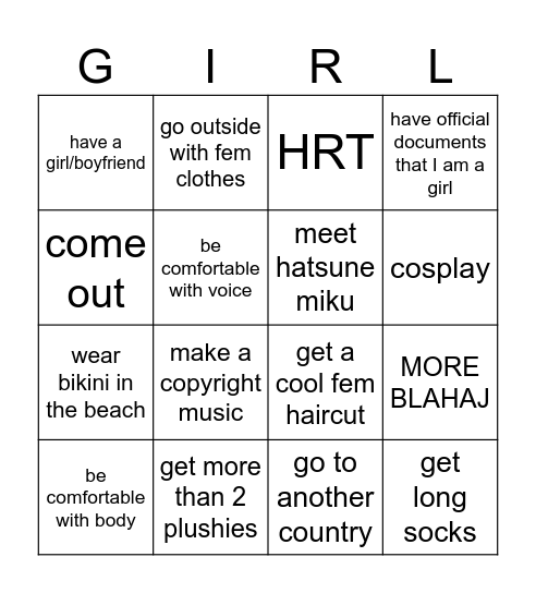 trans goal Bingo Card