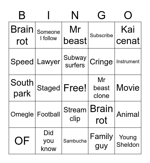 Yt shorts Bingo Card