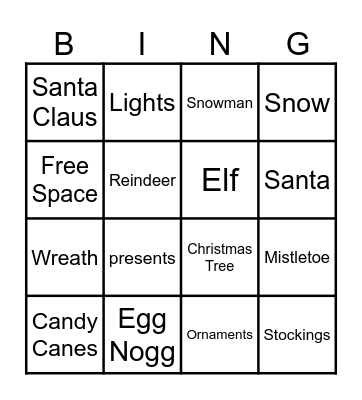 Holiday Bingo Card