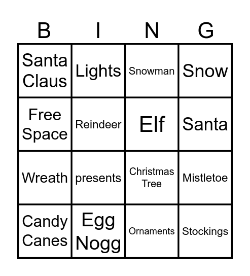 Holiday Bingo Card