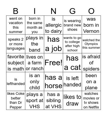 Mingle Bingo Card