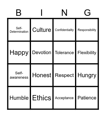 Core Values Bingo! Bingo Card