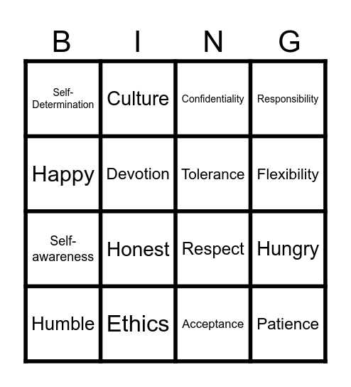 Core Values Bingo! Bingo Card