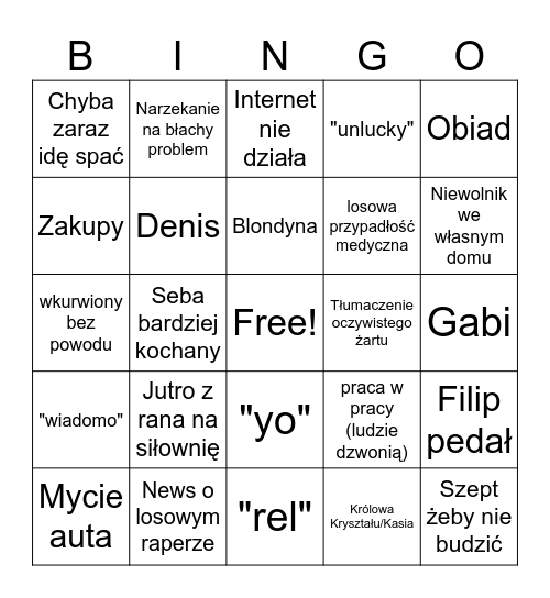 Czarnogul bingo Card