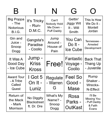 90's HIP HOP PARTY JAMS Bingo Card