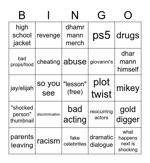 dhar mann bingo Card