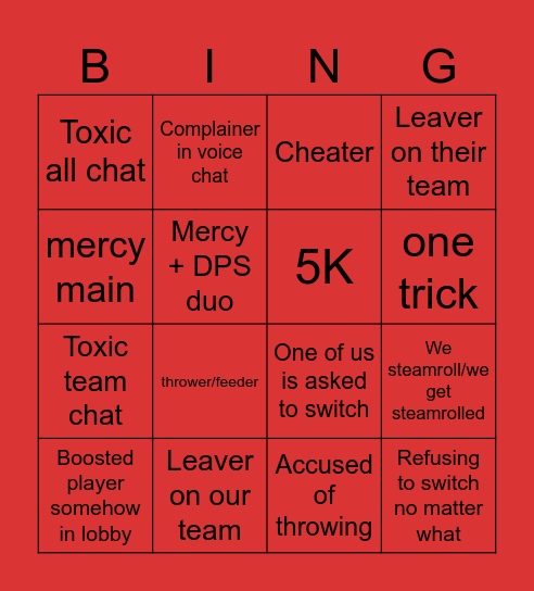 Overwatch Session Bingo Card