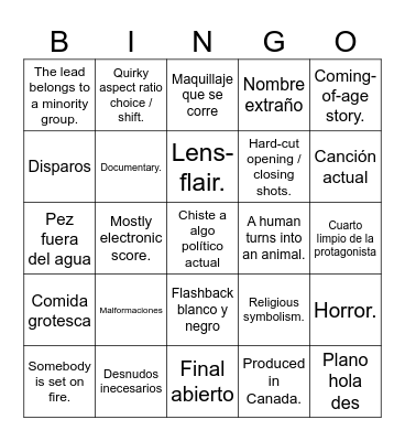 A24 Film/TV Bingo Card