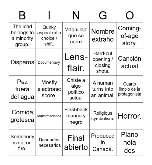 A24 Film/TV Bingo Card