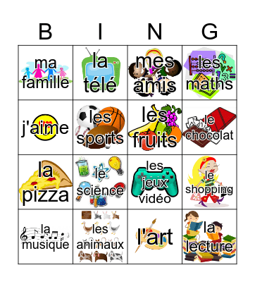 J'aime Bingo Card