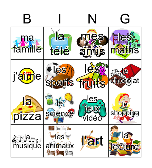 J'aime Bingo Card