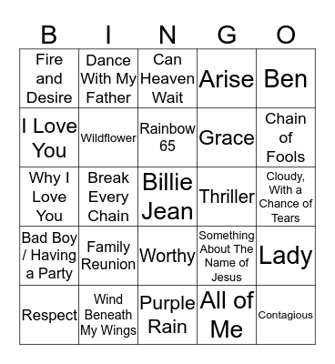 Songs for Family Fun Day Bingo Card